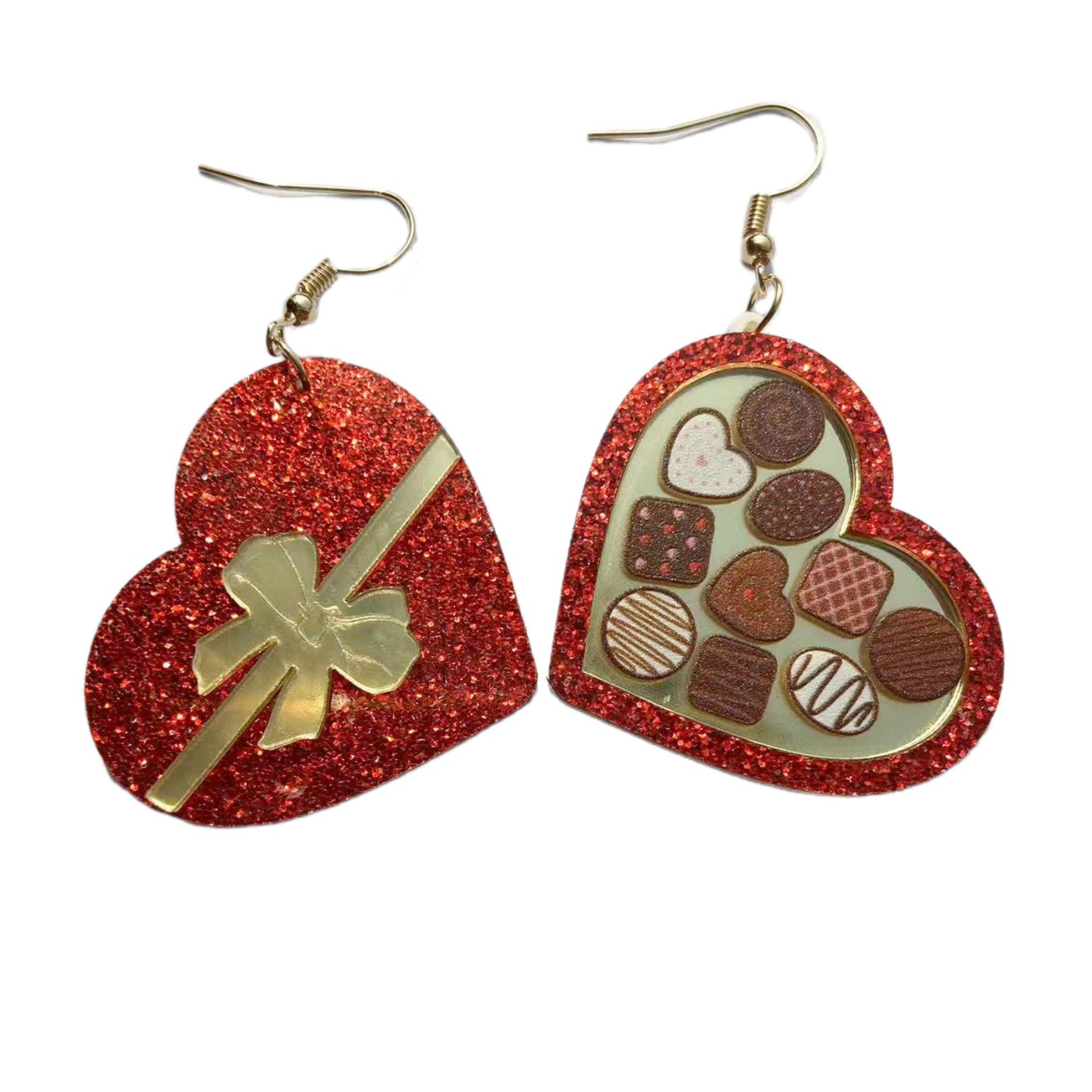 Women's Valentine's Day Red Gift Box Heart Earrings