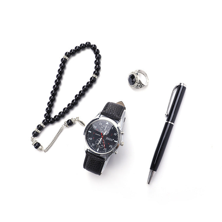 Men's Rosary Quartz Watch, Pen,Ring Gift Set, Gift For Dad