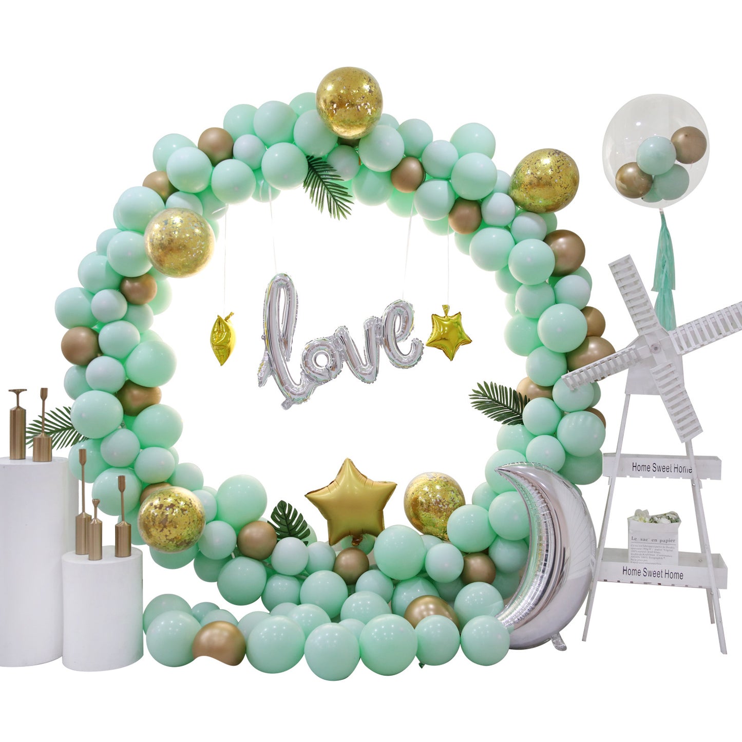 Amazon Hot Sale Macaron Balloon Chain Set Birthday Balloon Party Decoration Mint Green Balloon Set