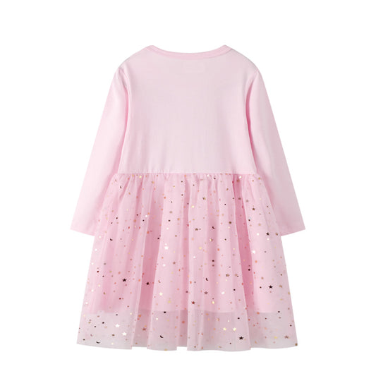 Mesh Girls Long Sleeve Embroidered Princess Dress