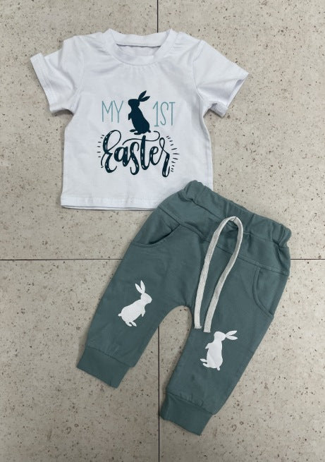 Easter Rabbit Print Short Sleeve Suit