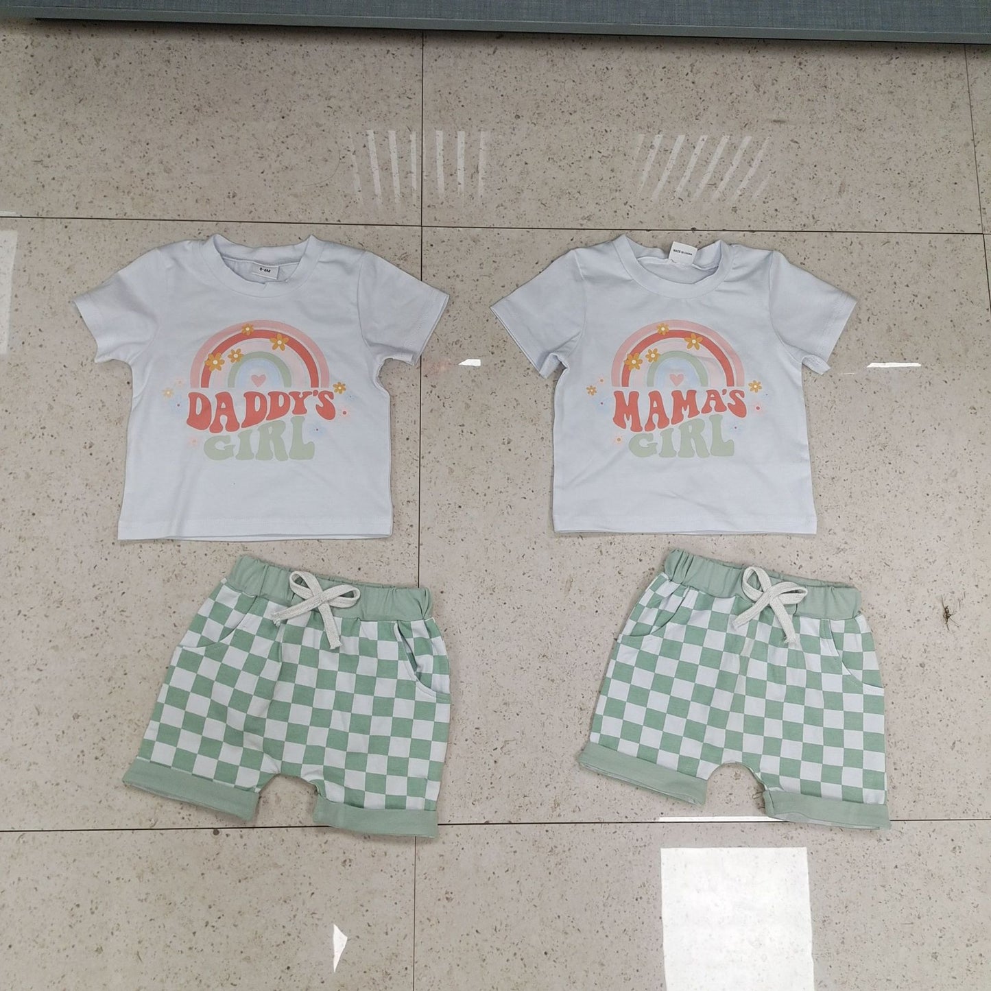 Girls' Checkered Short-sleeved Shirt & Shorts Set