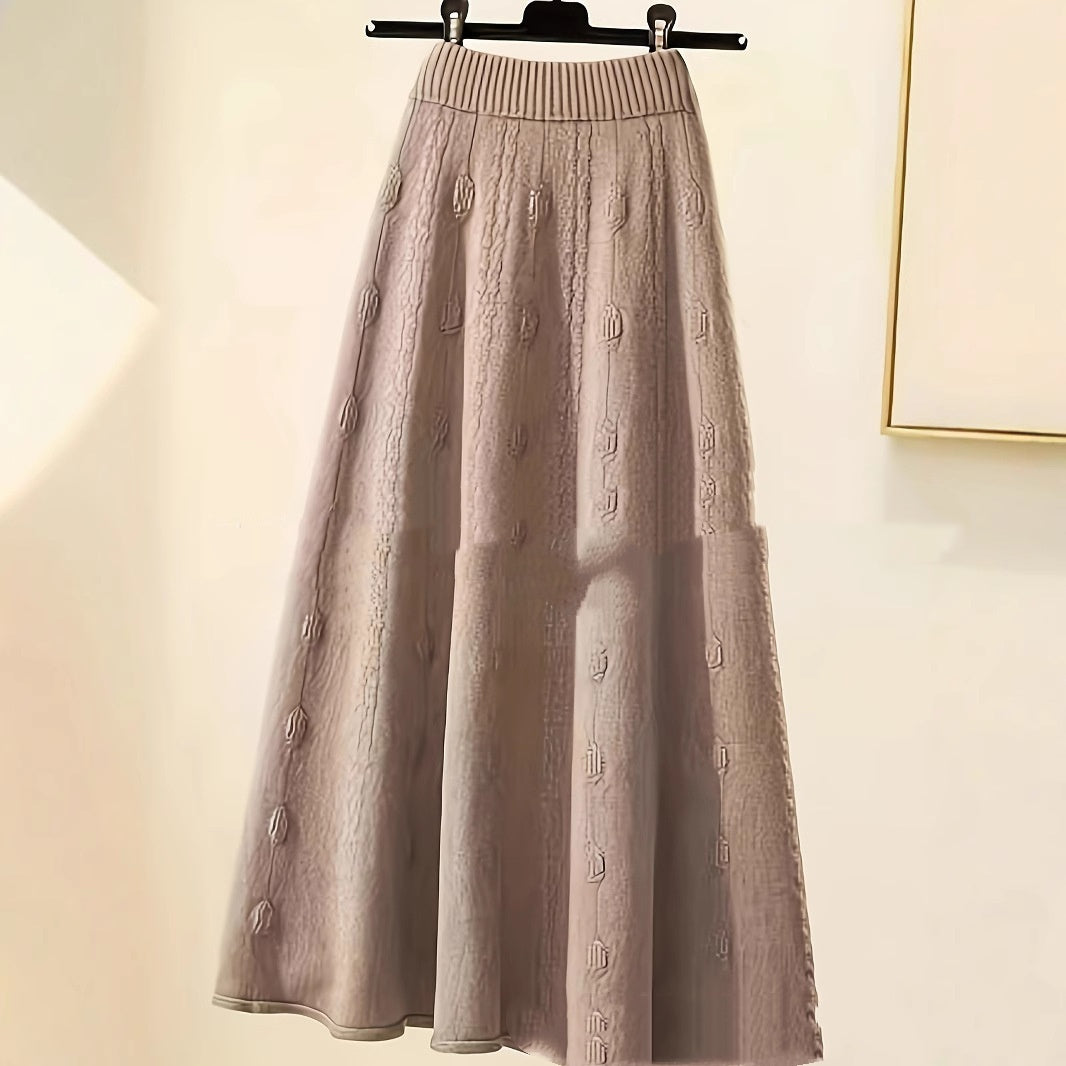 Fashion Polo Collar Contrast Colour High Class Elegant Design Woolen Skirt Two-piece Set