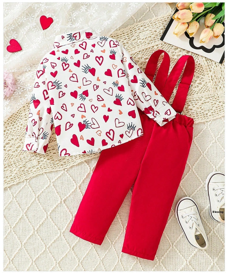 Baby Boys' Long-sleeved Heart Outfit, Valentine's Day 2pc Set