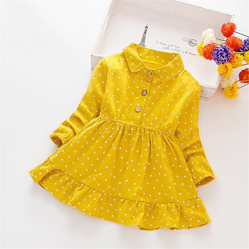 Girls' Long-sleeved Casual Heart Dress