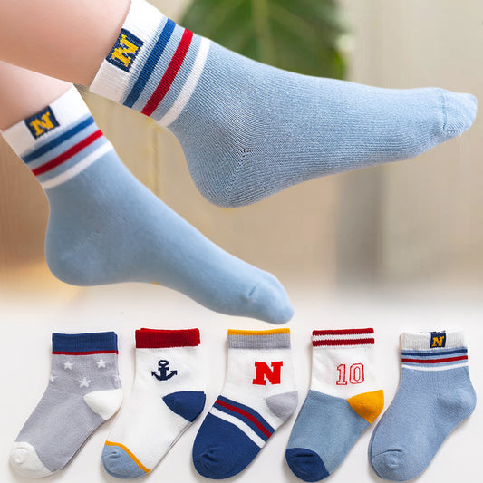 Cotton Socks 5 Pair Set Winter Sports Cartoon Girls' & Boys' Socks, Multiple Designs To Choose From