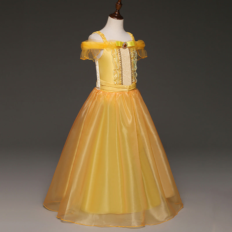 Princess Dress Inserted Beads Bright Silk Performance Dress