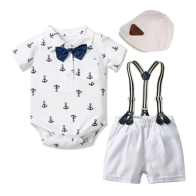Baby Boy Gentleman Clothes Printed Triangle 3pc Set