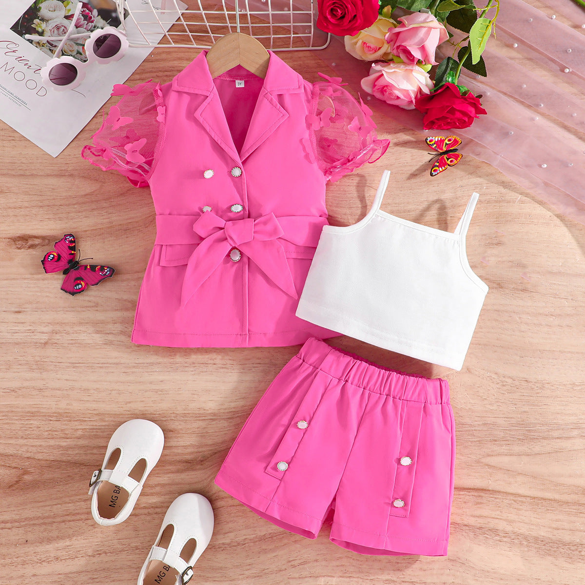 Girls' Suit Top Sling Romper Pants Three-piece Suit Top-selling Product Fashion Three-piece Suit