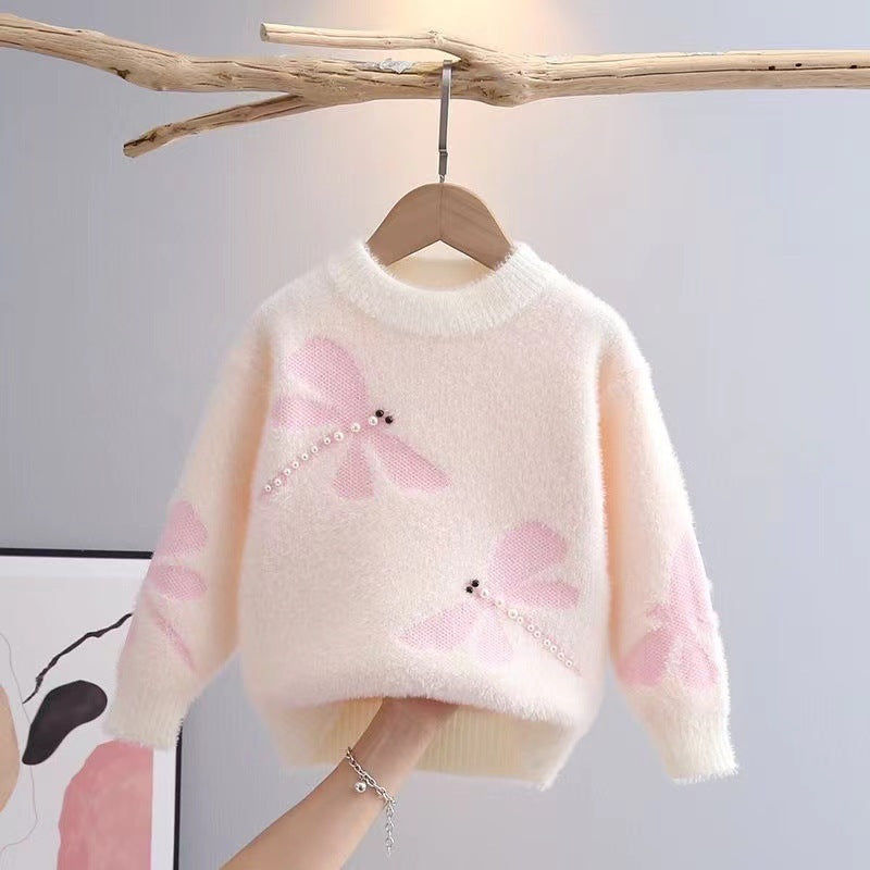 Girls' Winter Pullover Mink Fur Knitted Sweater