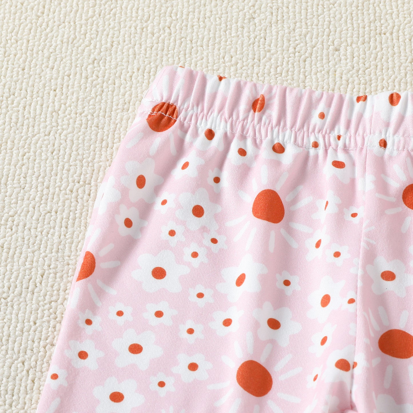 Girls' Flower Print T-shirt Bell-bottom Pants Summer 2pc Set