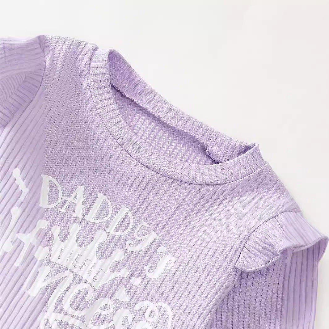 Baby Girl Long Sleeve Sunken Stripe Top Flower Print Two-piece Set