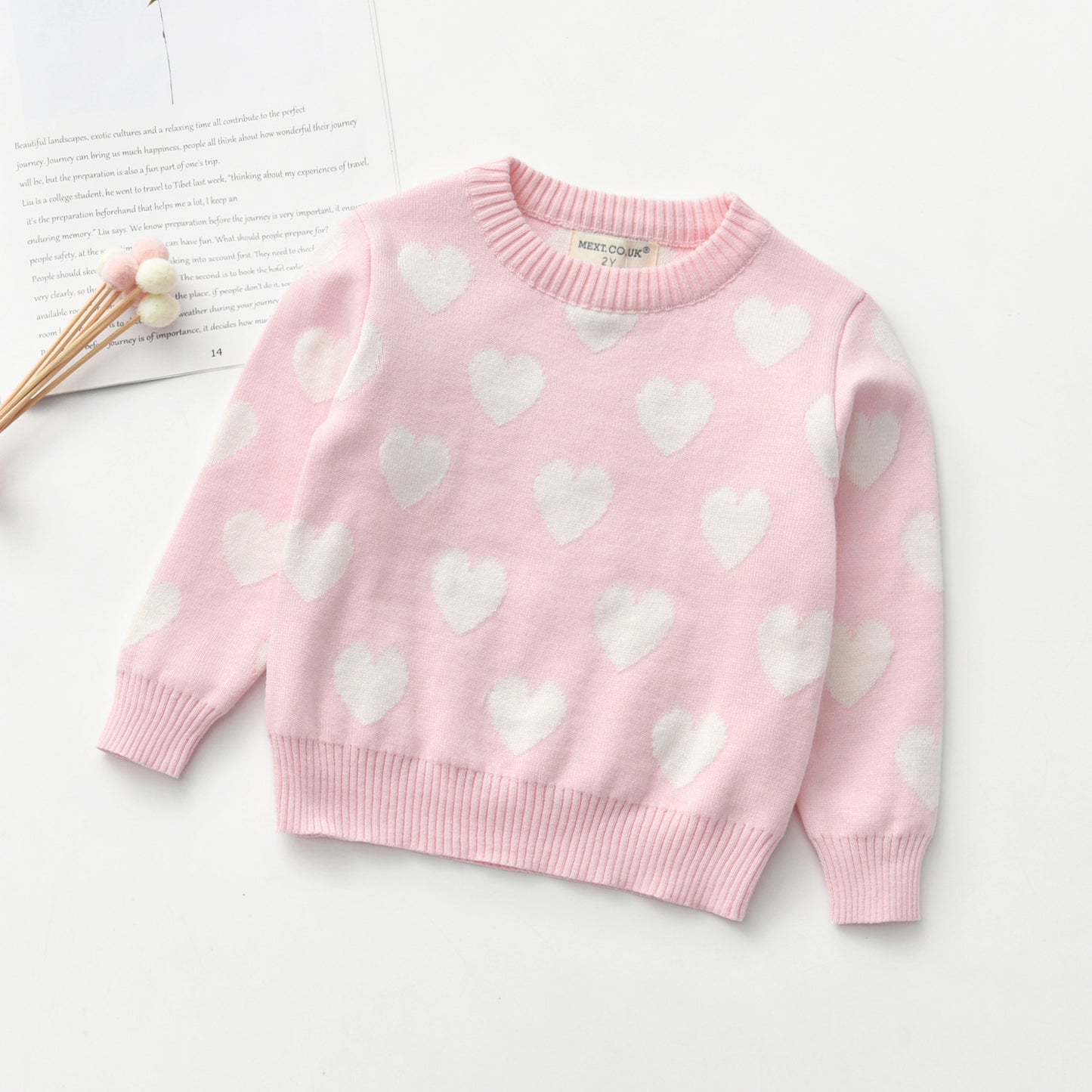 Heart Round Neck Long Sleeve Girl's Sweater