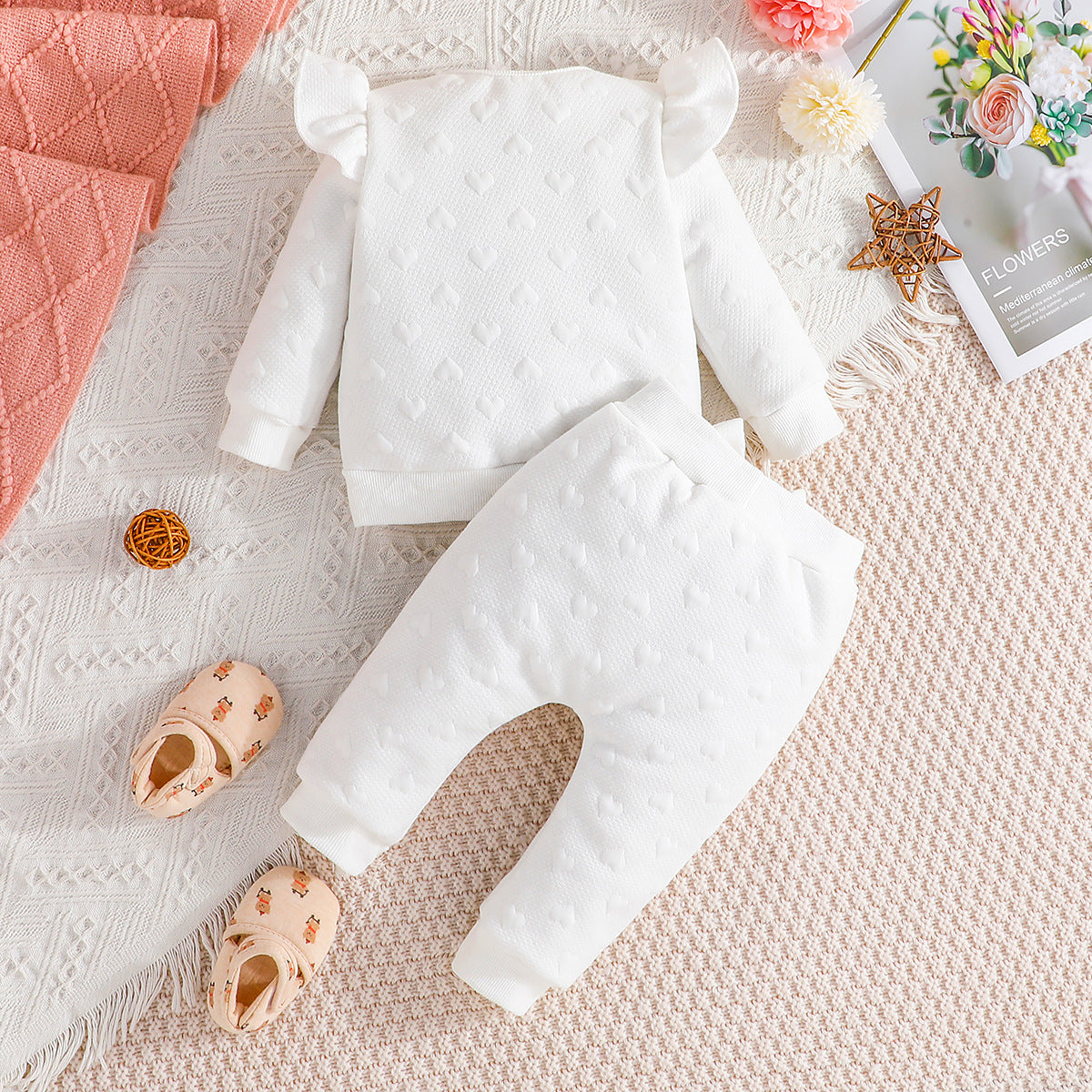 Baby Girl Long-sleeved Top Bow Pants Two-piece Set
