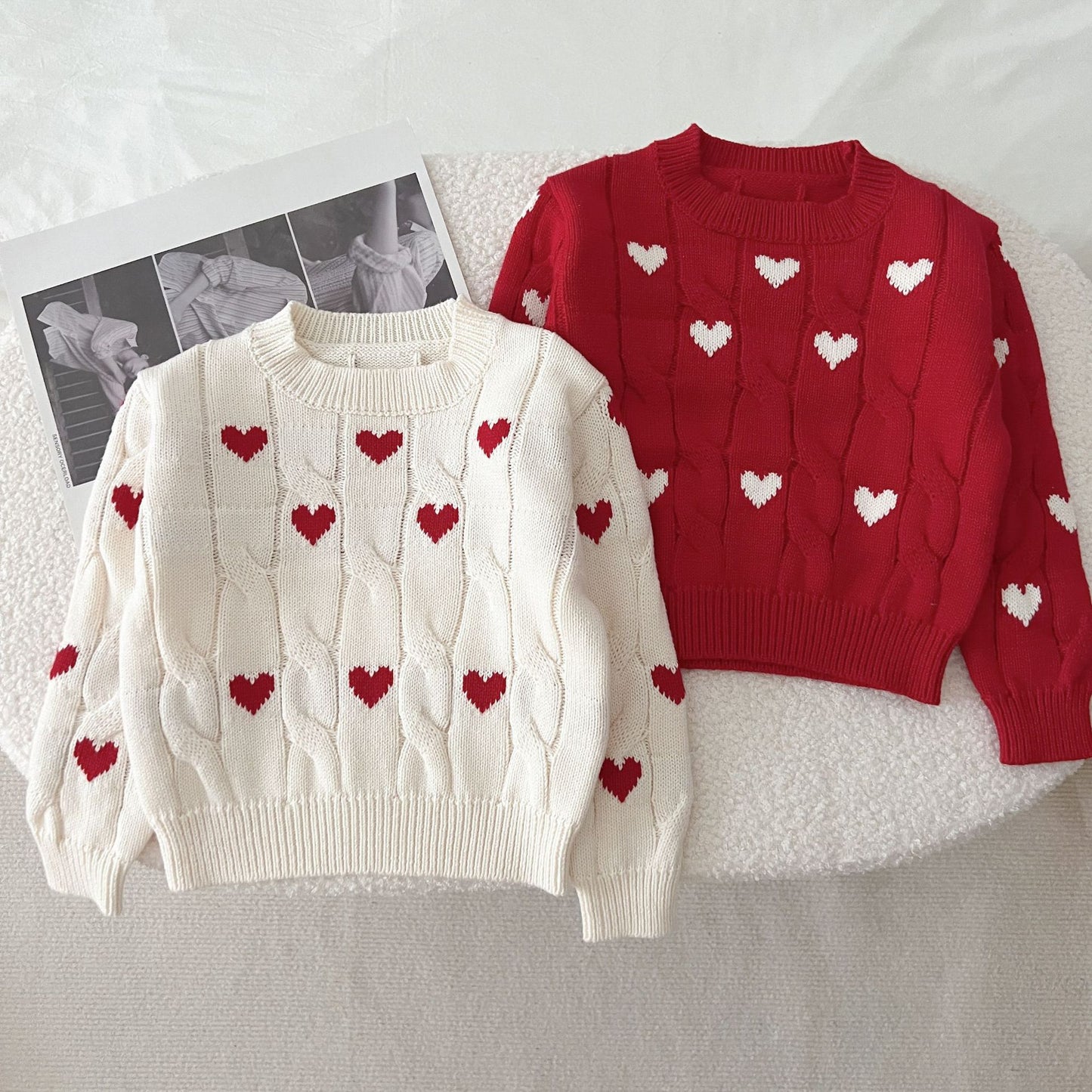 Cotton Round Neck Lovely Red Wool Valentine's Sweater