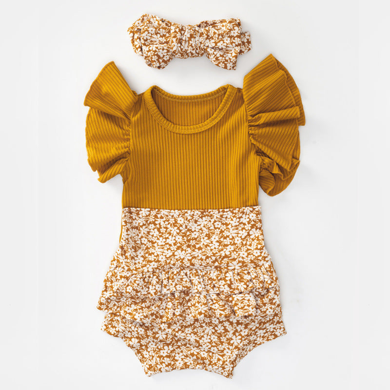 Summer Baby Girl Flounced Sleeve Triangle Onesie Set