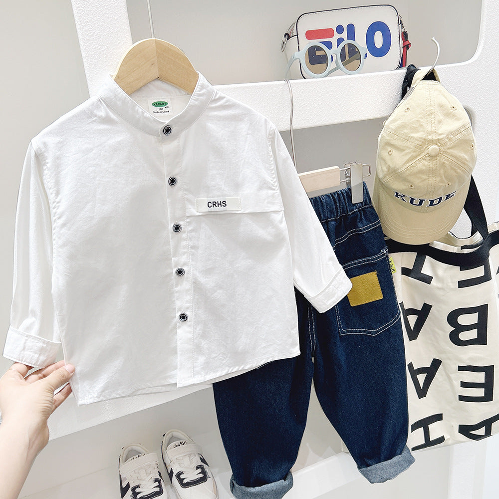 Boys' Casual Solid Color Long-sleeved Shirt