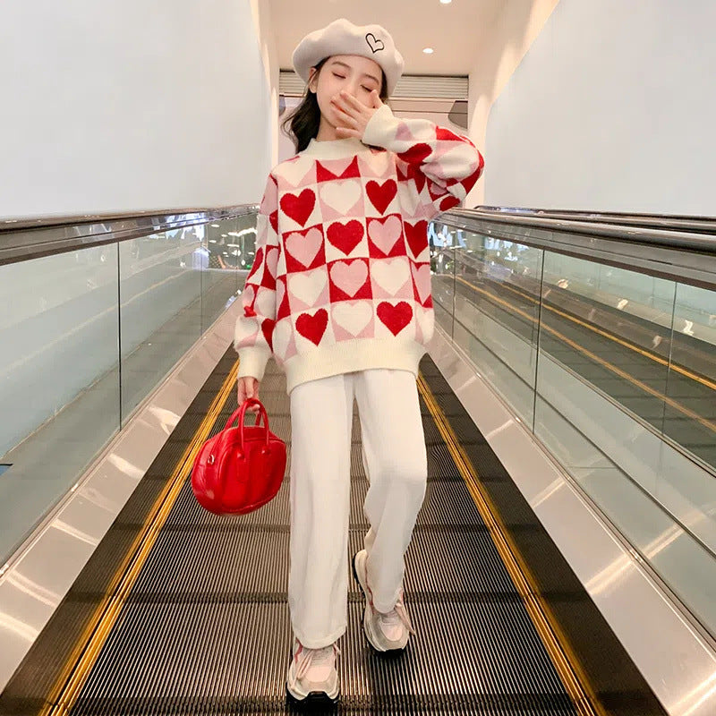 Girl's Cozy Heart Pullover Sweater
