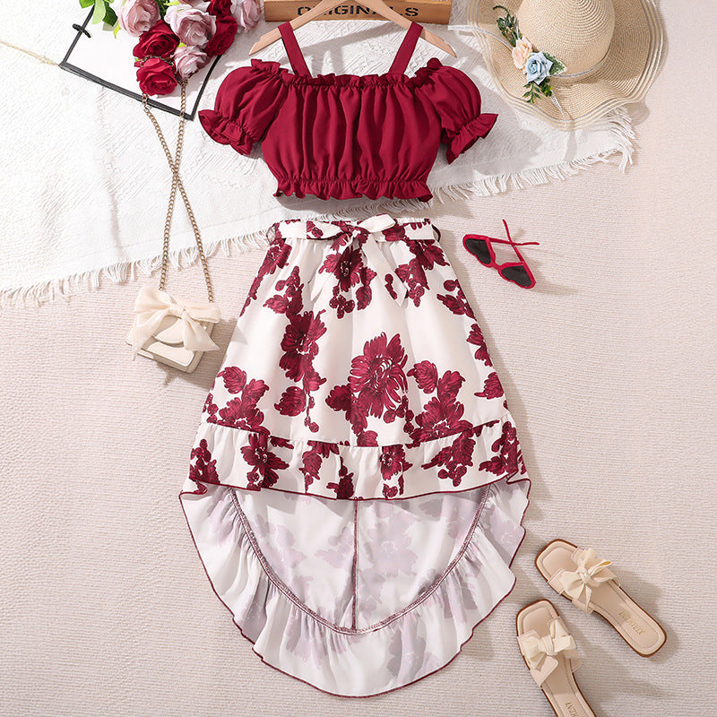 Girls' Retro Printing Fashion Unique Two-piece Set