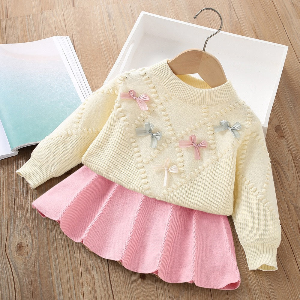 Girls Sweater Suit Autumn Little Girl Flower Long Sleeve Two-piece Skirt