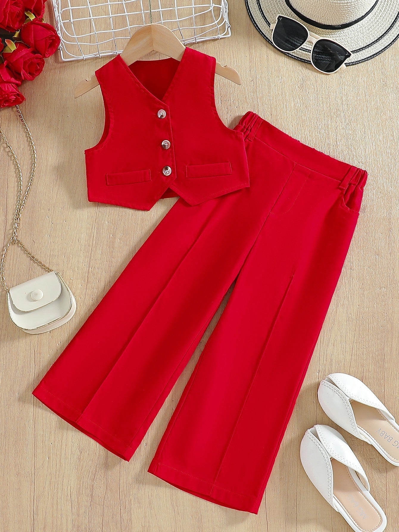 Girl's Leisure Fashion Personality Vest Suit