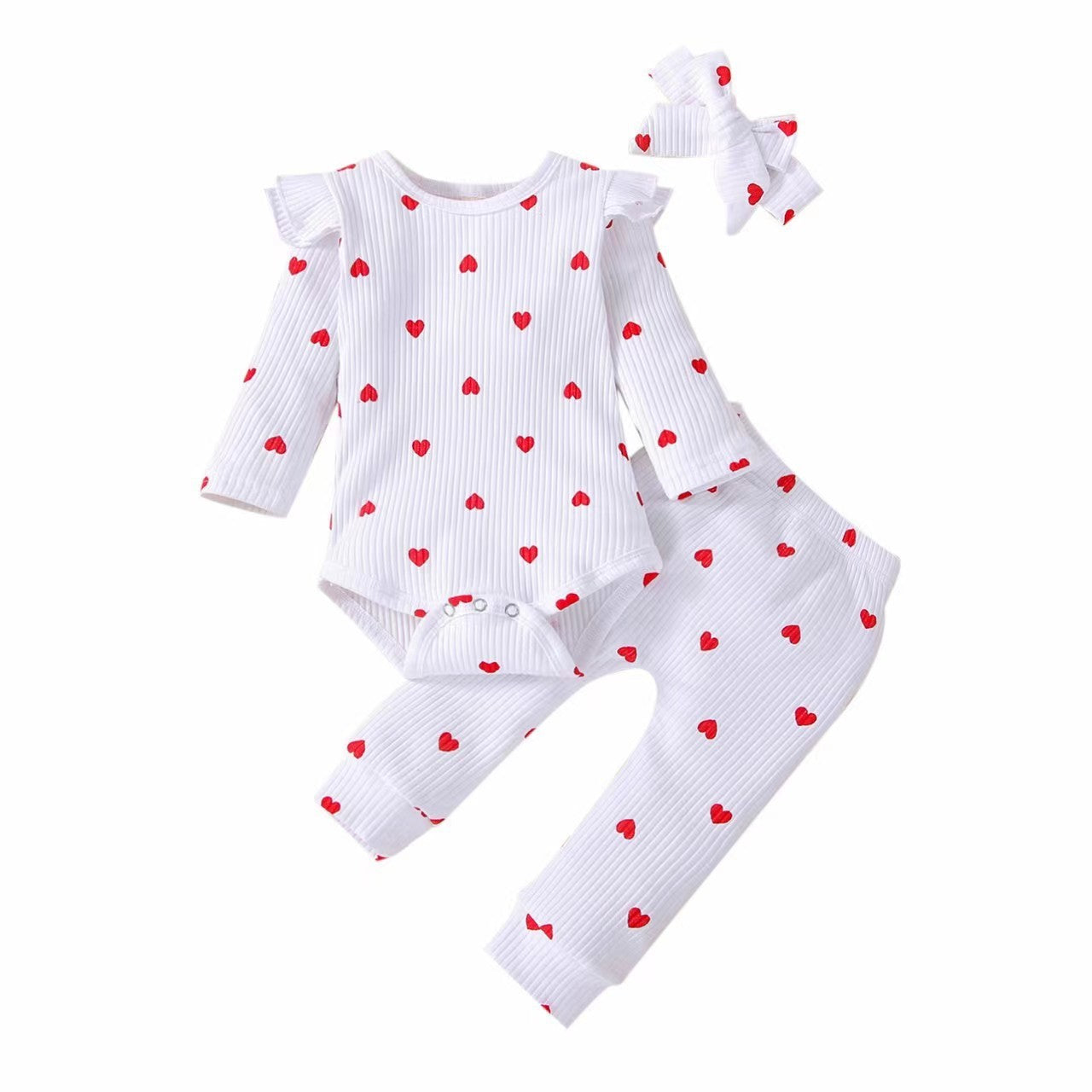 Baby Girl Love Printed Romper 3pc Set