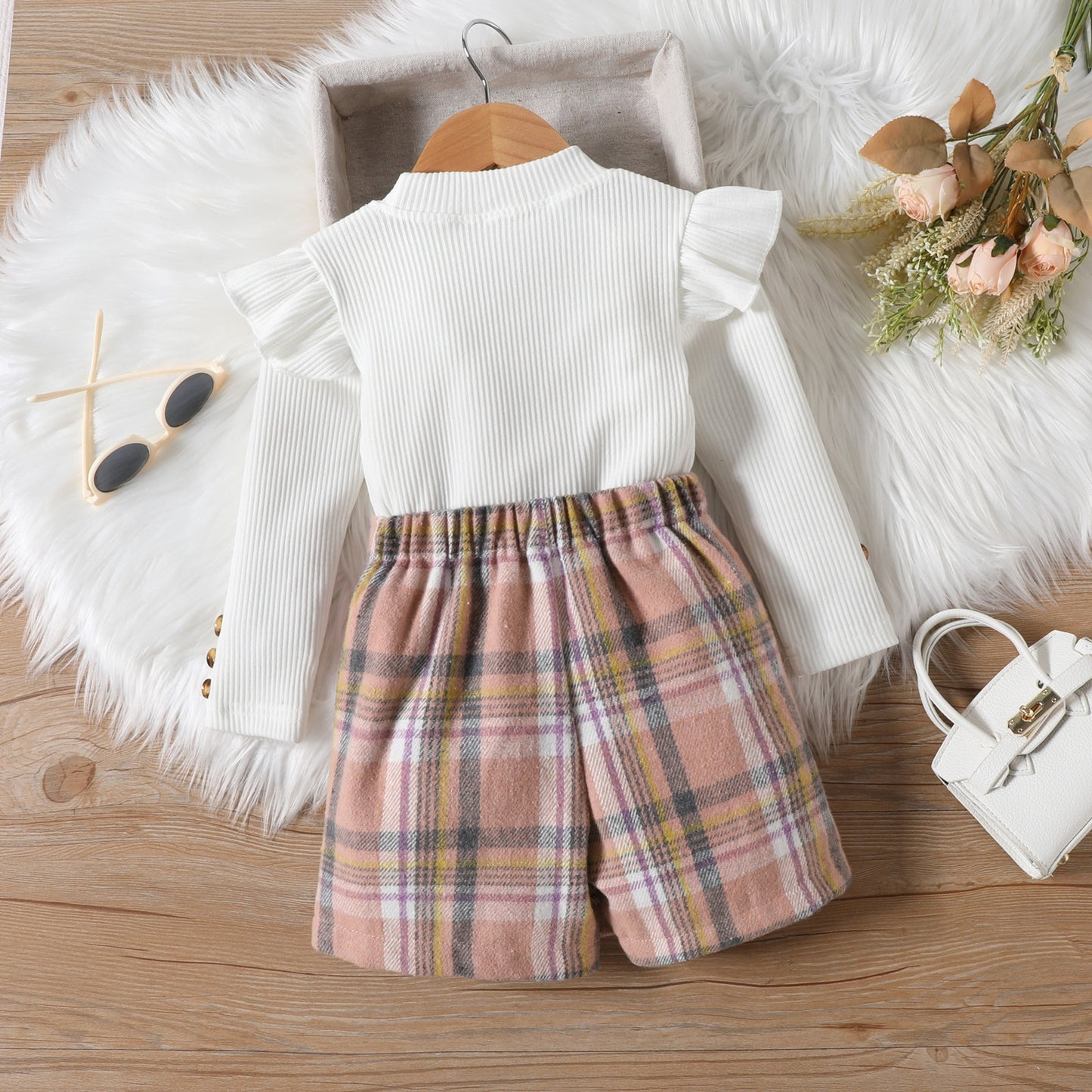 Girls' Elegant Long Sleeve Blouse & Asymmetrical Skirt Set