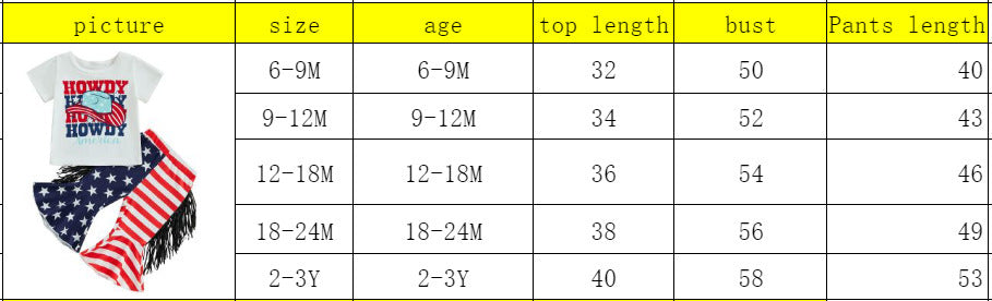 Girls' Short-sleeved Tassel Bell-bottom Pants 2pc Set