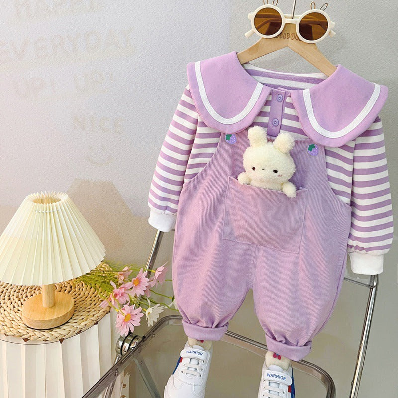 Baby Girl's Suspender Suit Spring And Autumn Western Style Cute Clothes