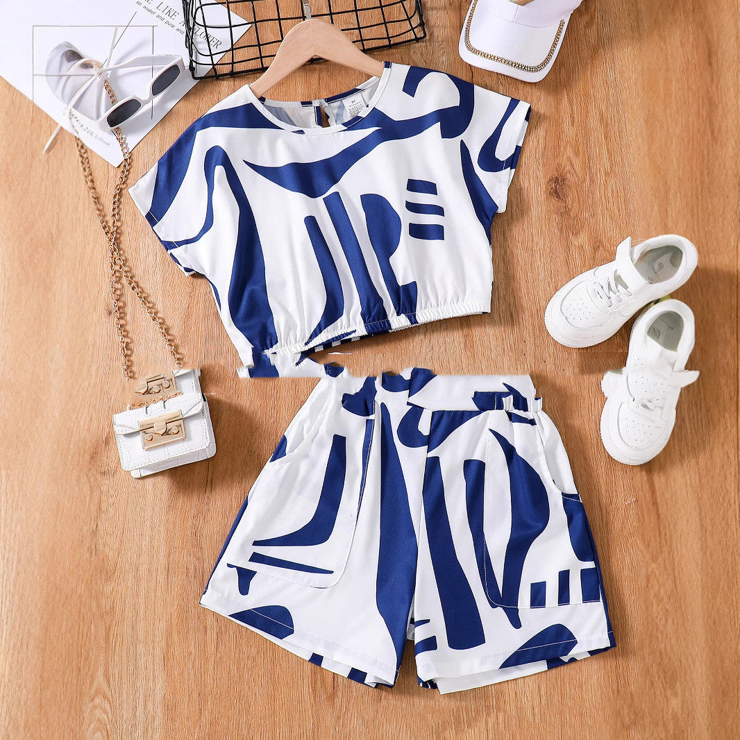 Big Girl's Printed Casual Print Top & Shorts Set