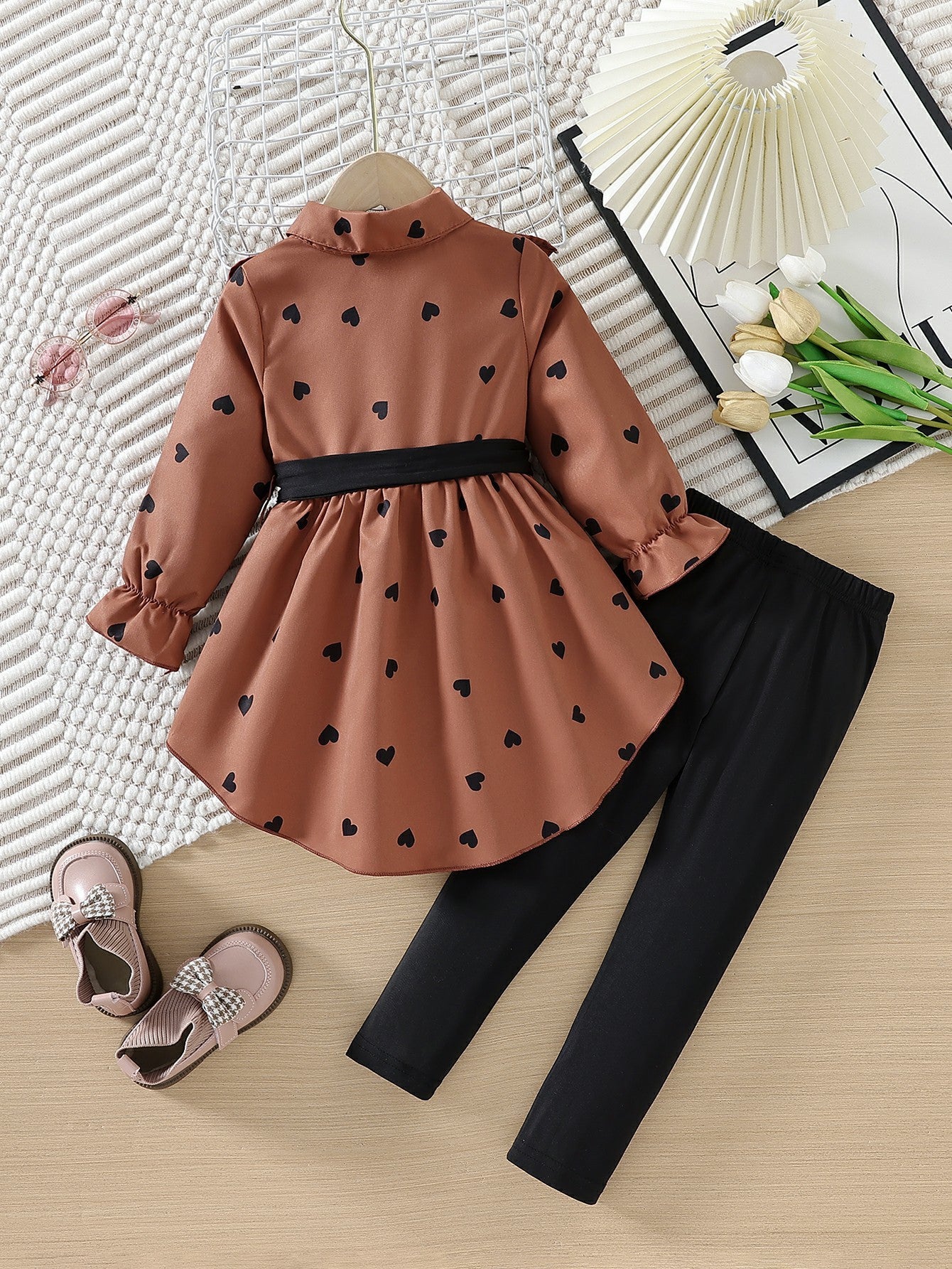 Girls' Fashion Long Shirt Including Belt Leggings Suit