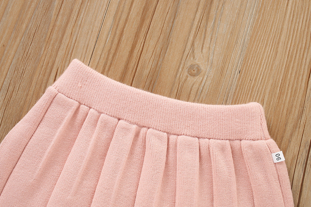 Girls' Fashion Personality Heart Knitted 2pc Skirt Set