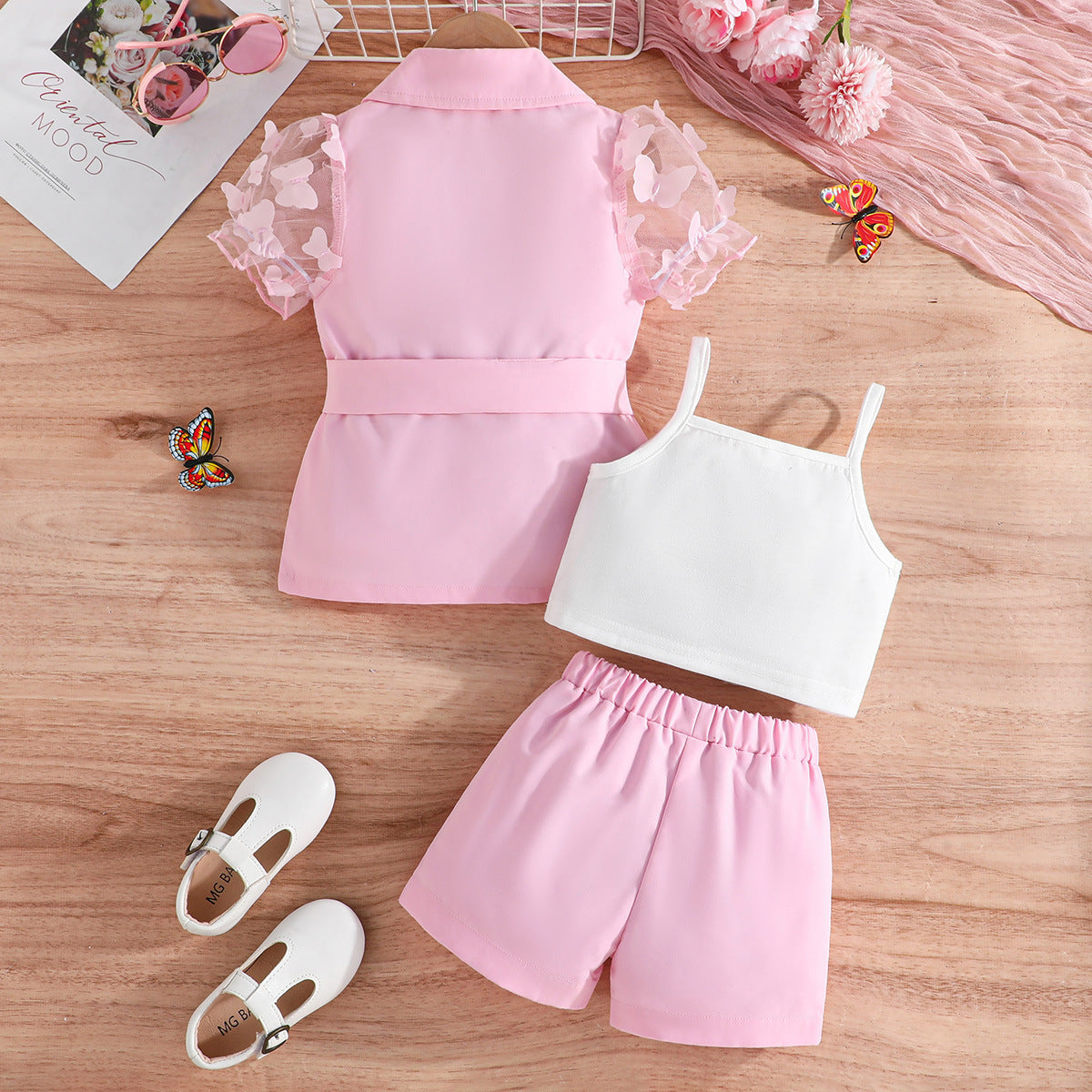 Girls' Suit Top Sling Romper Pants Three-piece Suit Top-selling Product Fashion Three-piece Suit