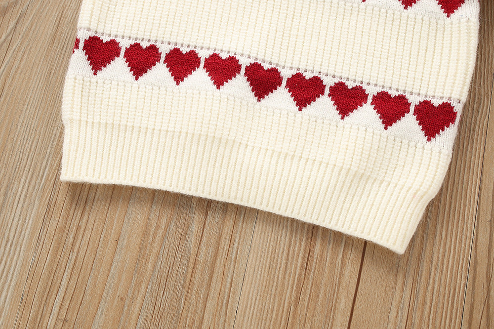 Girls Fashion Personality Heart Knitted 2pc Suit