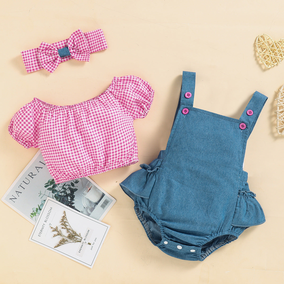 Baby Girl Denim Onesie Overall 3pc Set