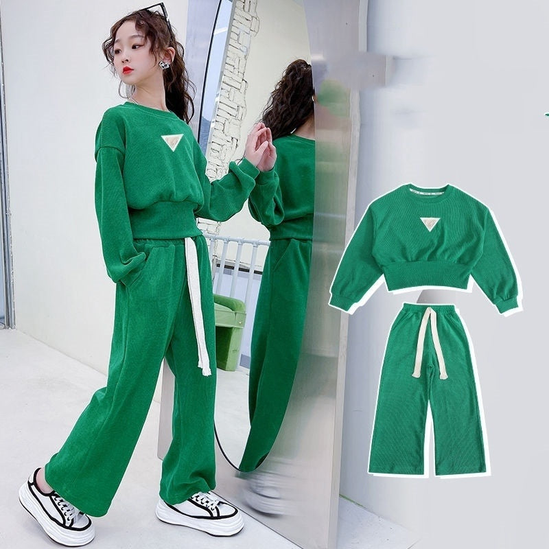 Girls' Long Sleeves Sport Sweater & Straight-leg Pants 2pc Set