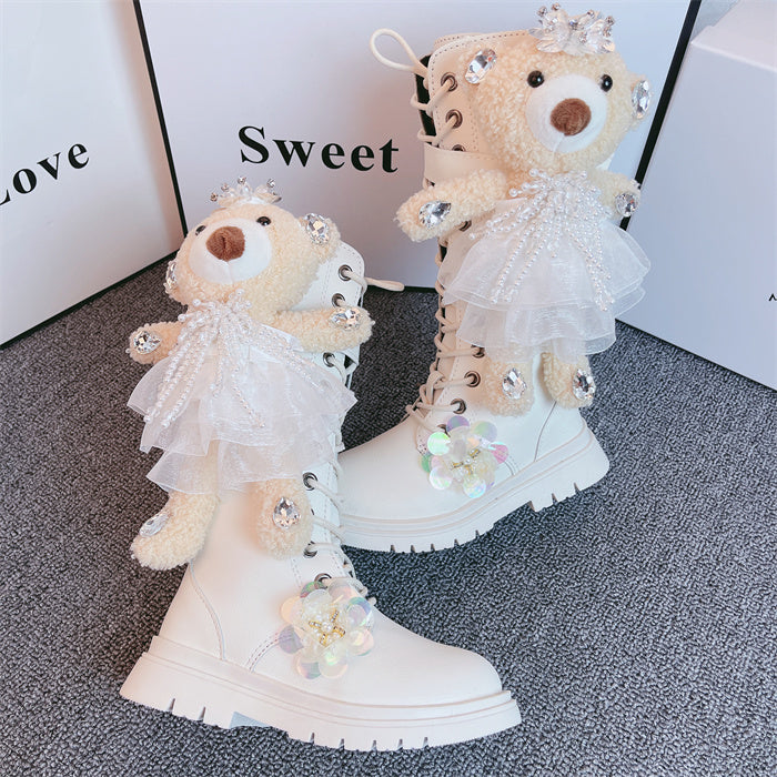 New Style Girls Leather Bear Boots