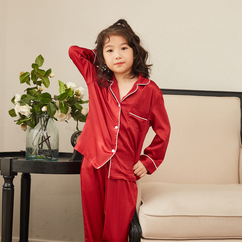 Girls' Thin Loungewear Long Sleeve Silk Pajamas