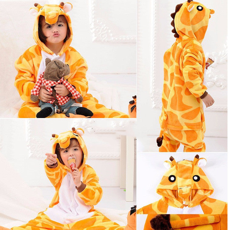 Children's One-piece Giraffe Fleece Pajamas