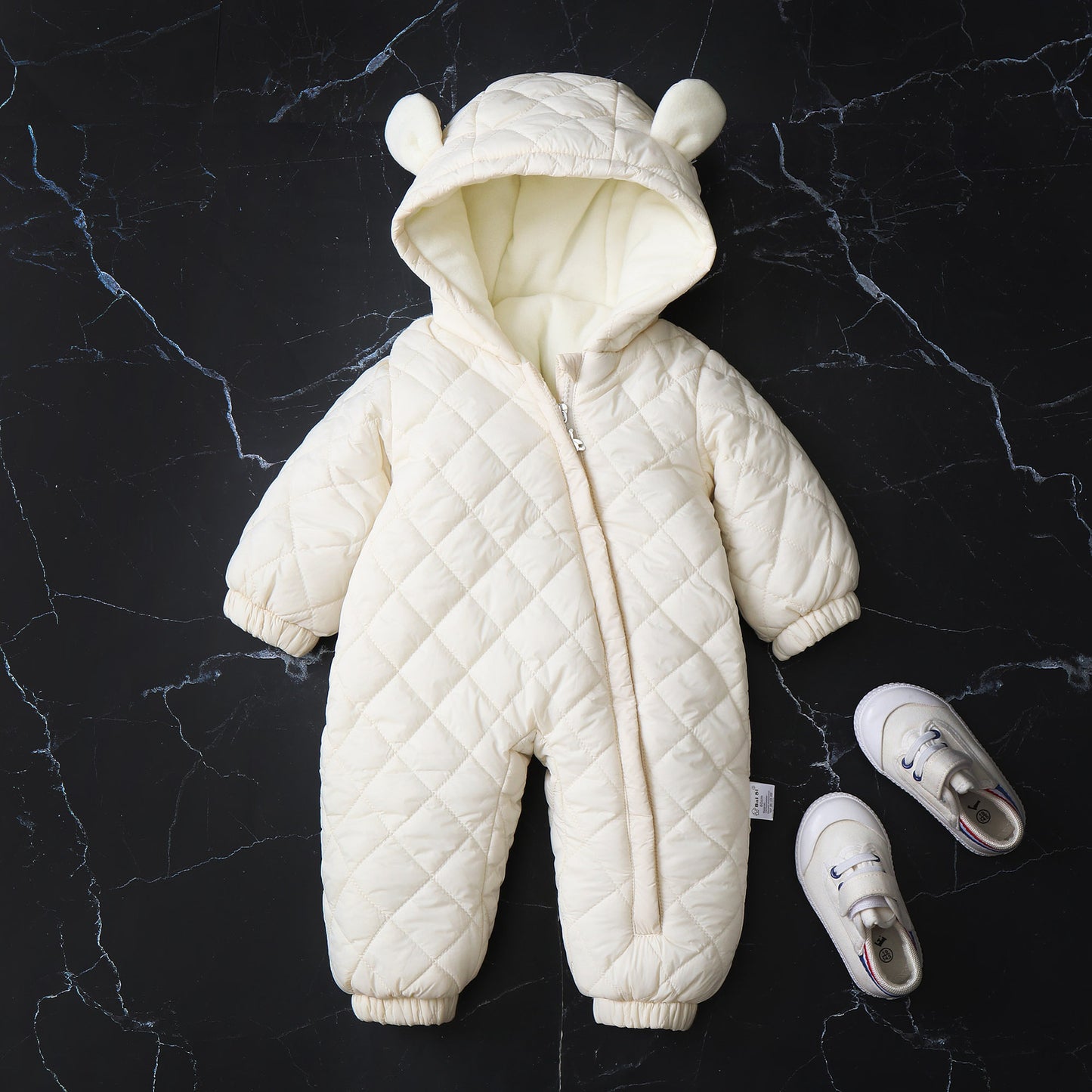 Ear Hooded Fleece-lined Outdoor Baby Onesie