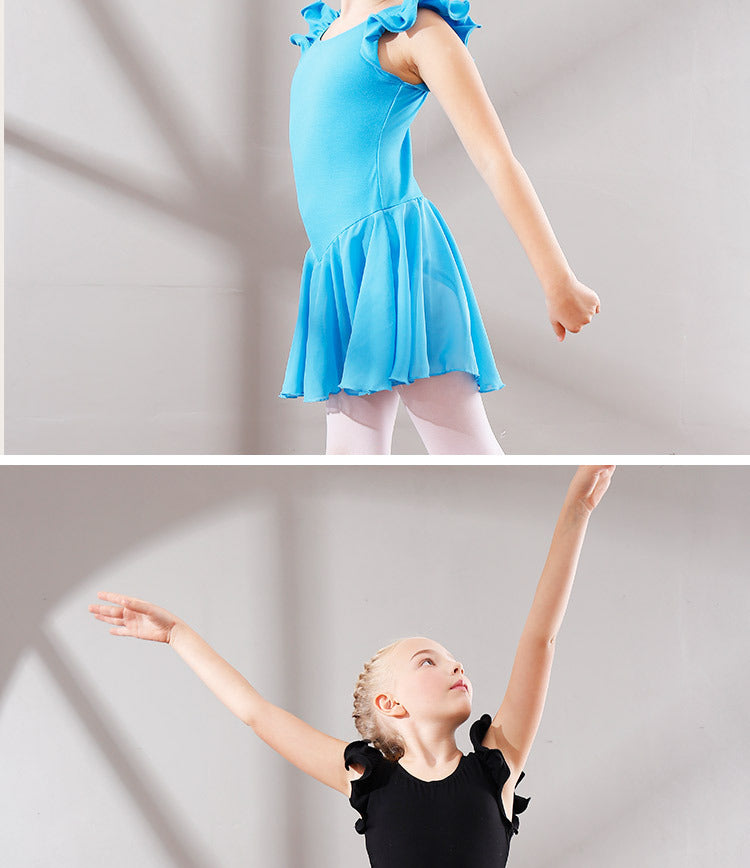 Children's Dance Dress, Flounced Sleeve Ballet Clothes, Children's Chiffon Dancing Dress