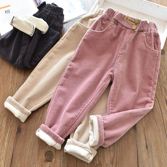 Girls' Winter Velvet Thickened Corduroy Trousers