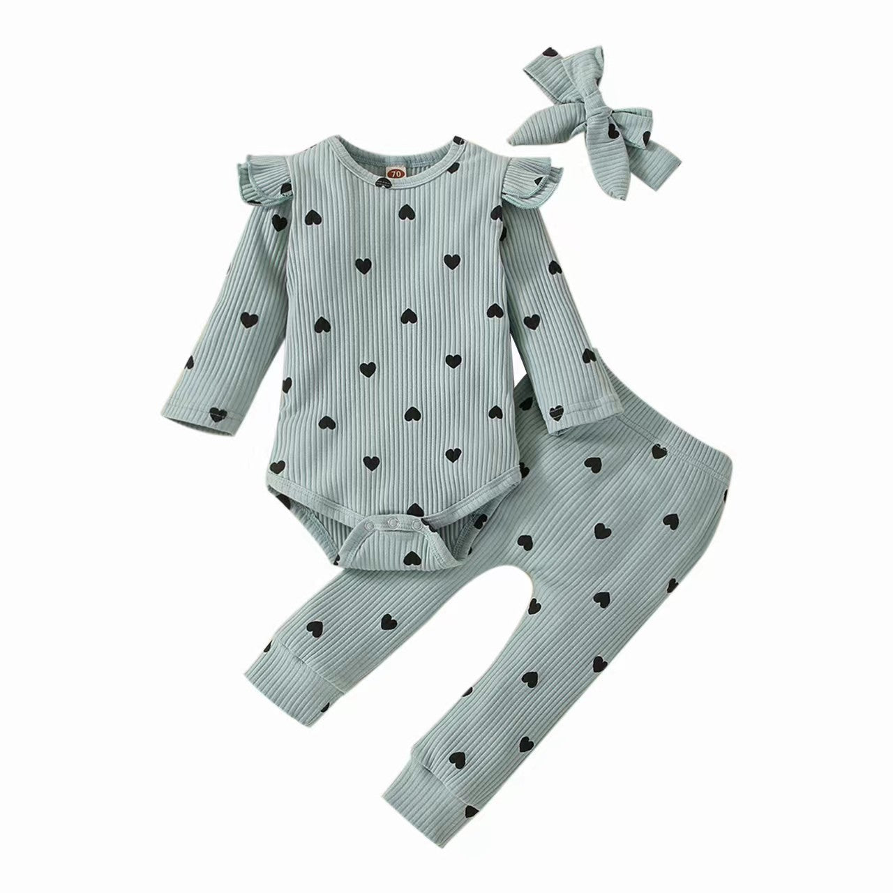 Baby Girl Love Printed Romper 3pc Set