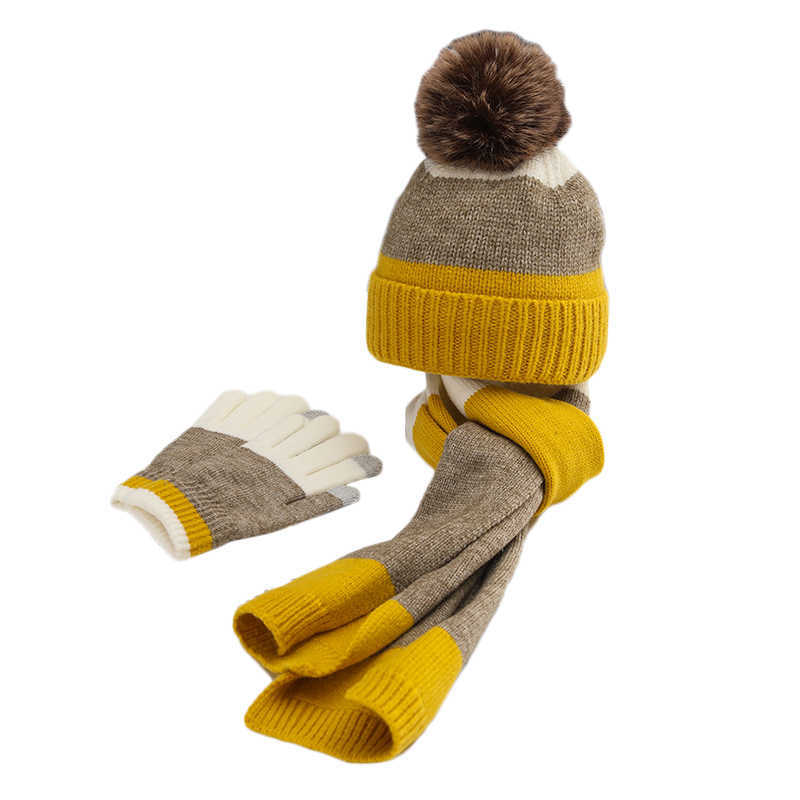 Assorted Colors Fleece Thick Wool Hat Scarf Gloves 3-piece Set