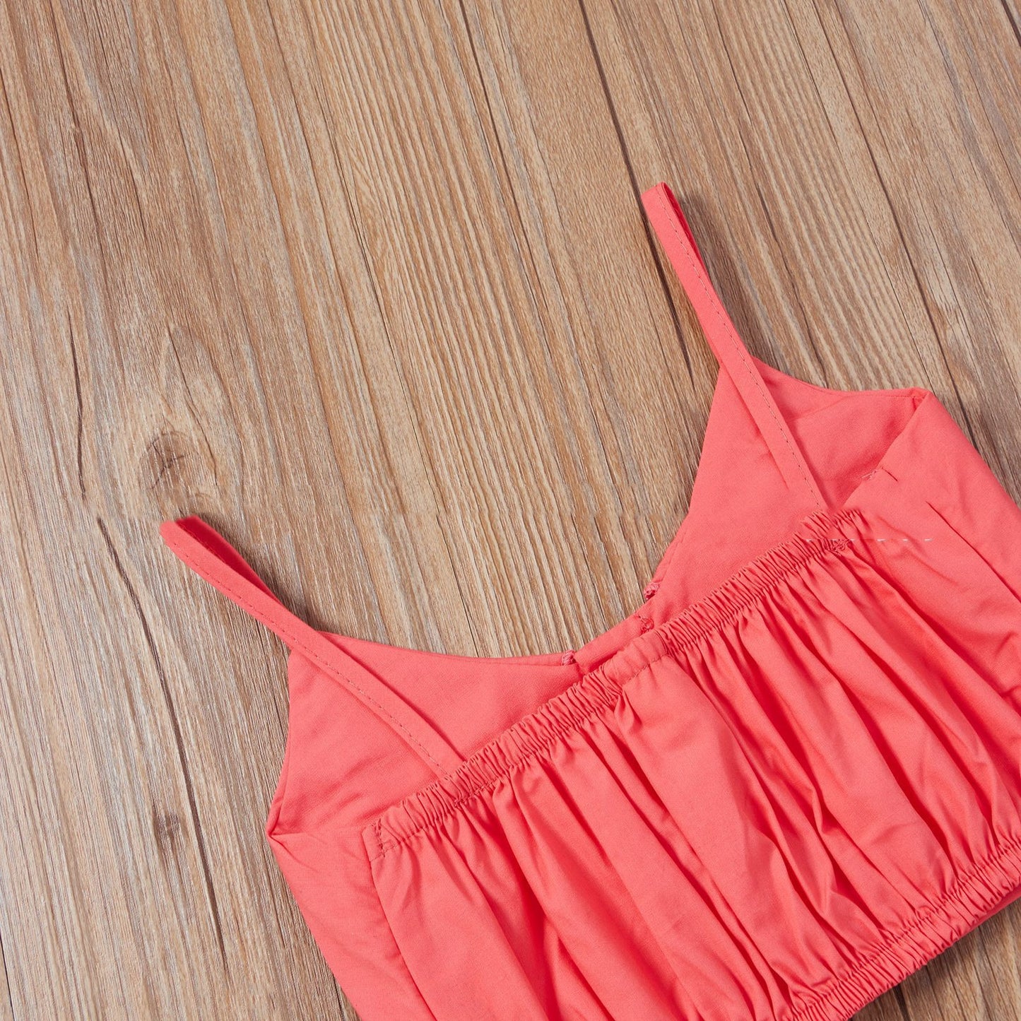 Spring & Summer Little Girls' Sweet Rose Red Suspender Top & Floral Long Skirt