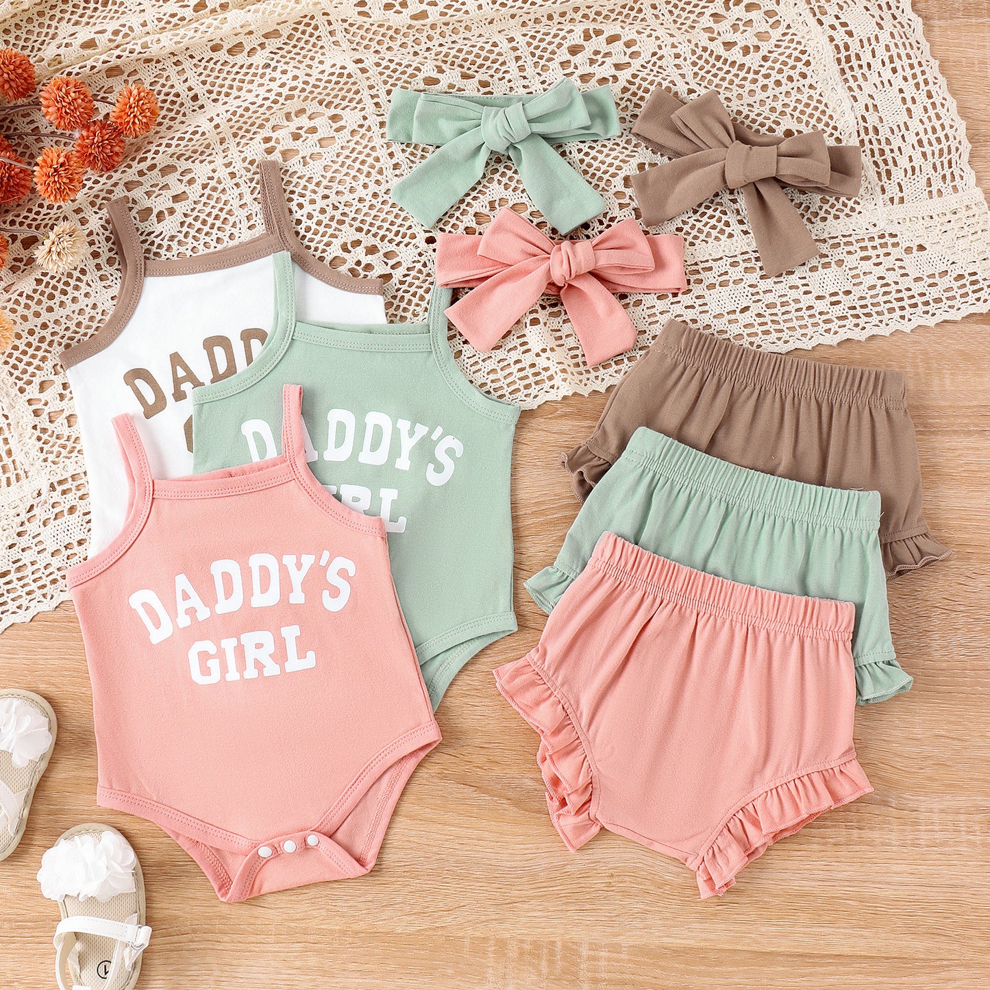 Girls' Letter Onesie & Shorts Summer 3pc Set