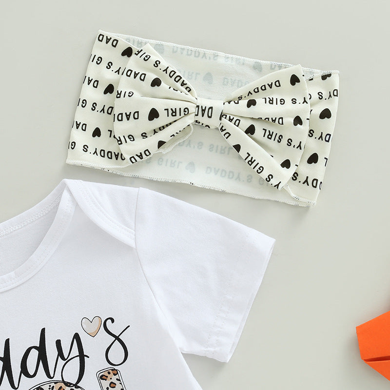 Baby Girls' Short Sleeve Onesie, Over Pants & Hair Accessory 3pc Set