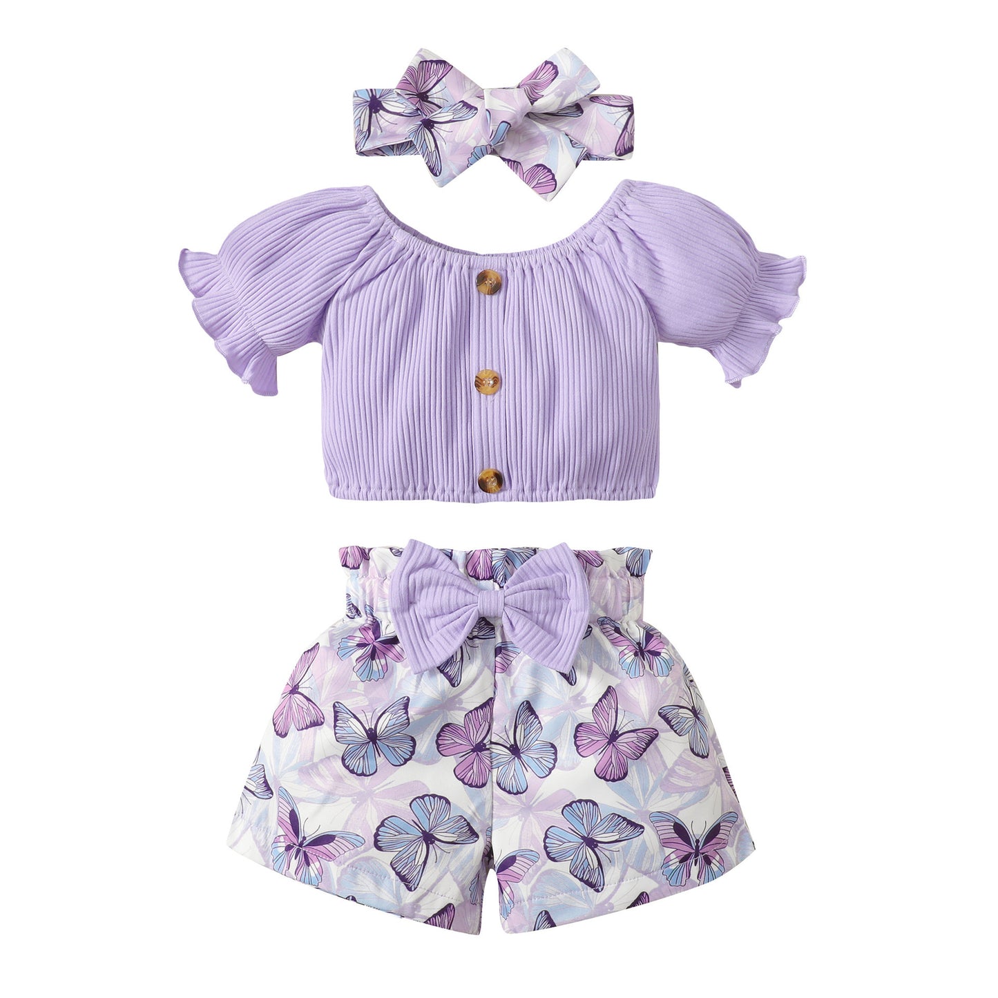 Baby Printed Shorts Suit, Short Sleeve T-shirt 3pc Set