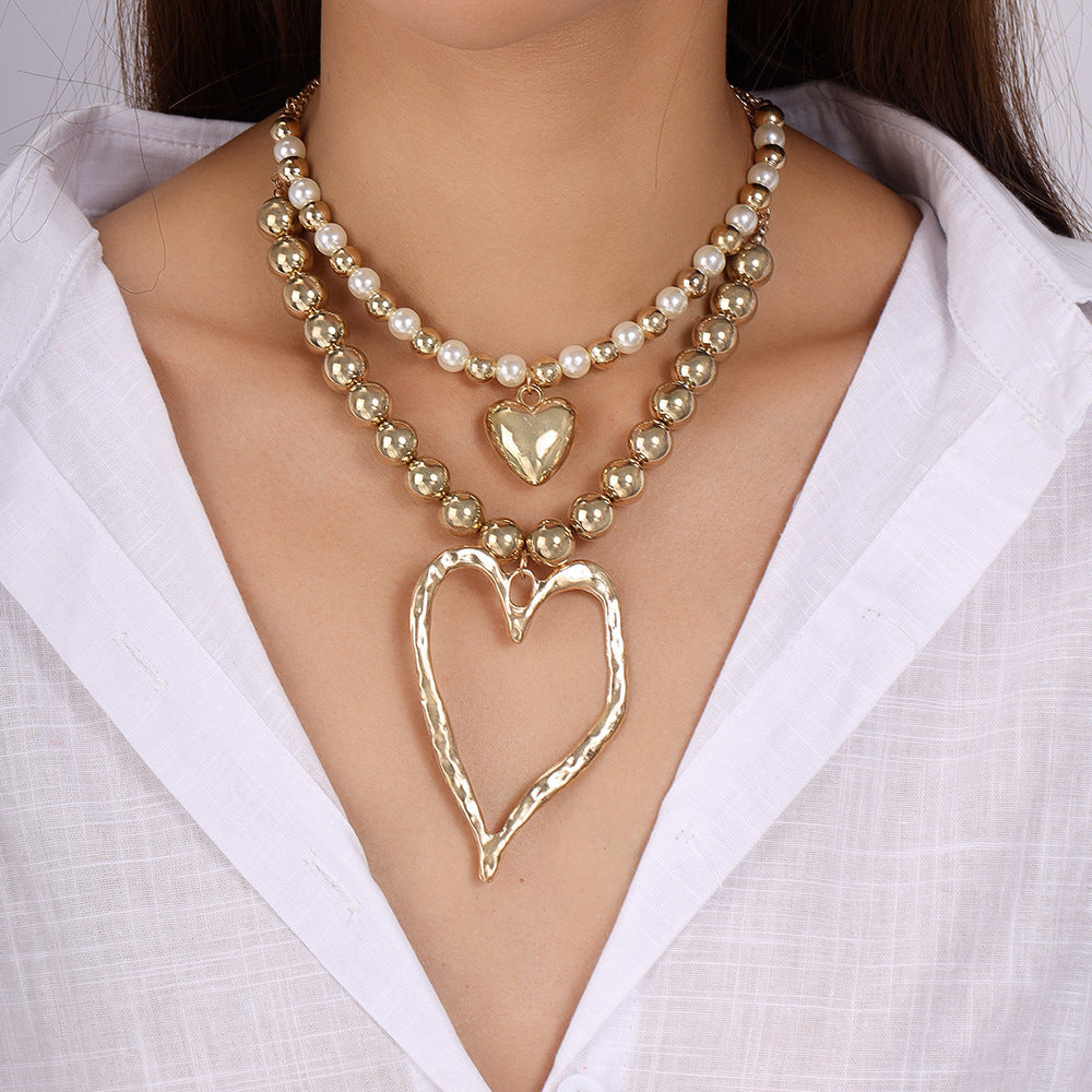 Creative Personality Heart Love Heart Beaded Necklace Suit