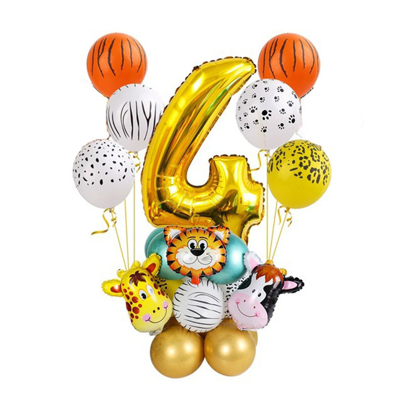 Golden Animal Number Post Balloon Jungle Animals